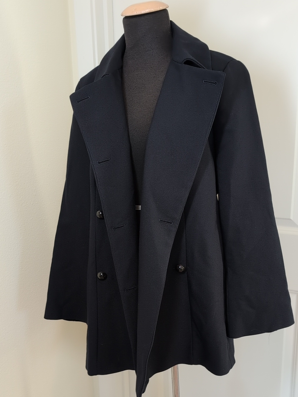 Zara Woman Navy Blue Double-Breasted Peacoat